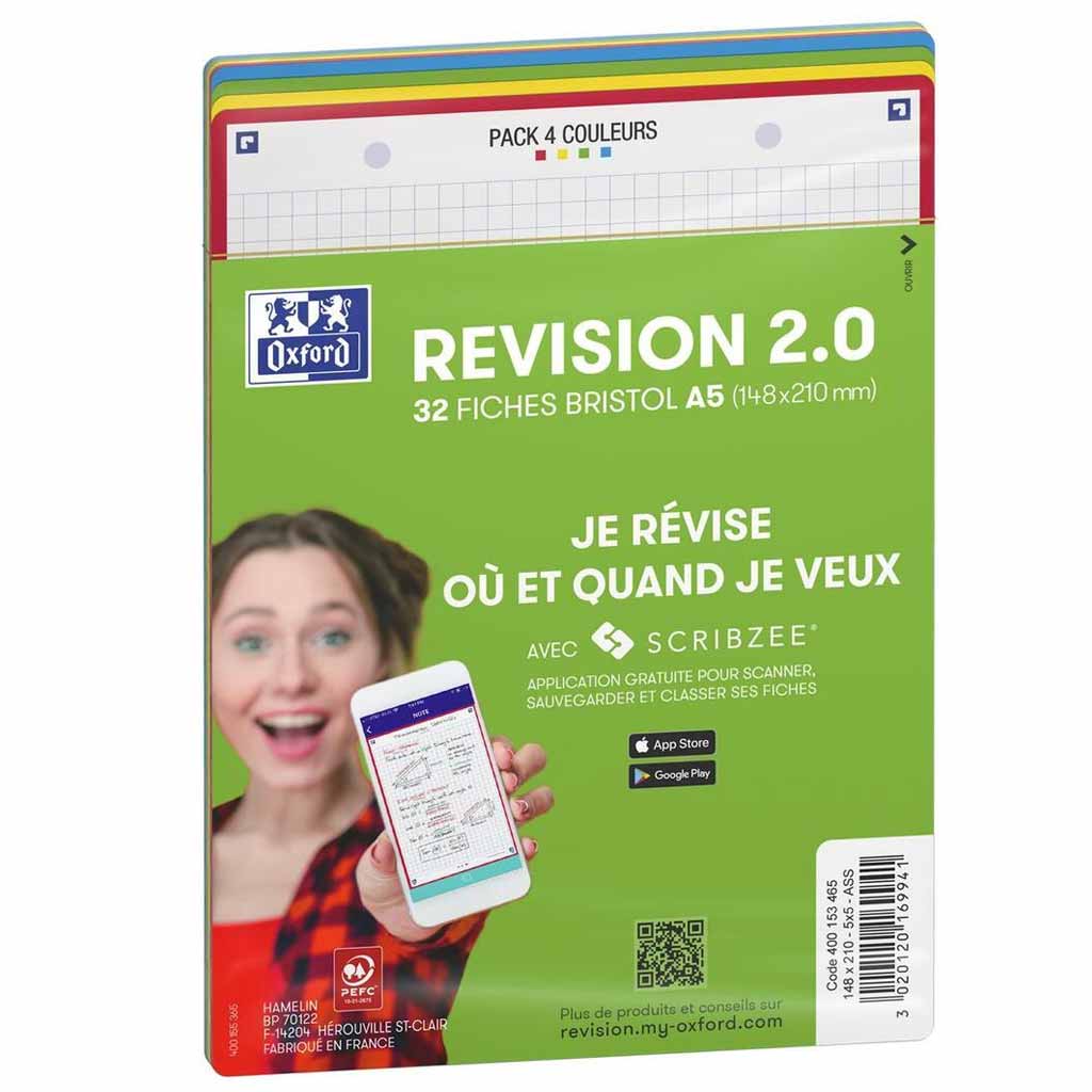 32 Fiches bristol A5 REVISION 2.0 - 4 Couleurs - OXFORD