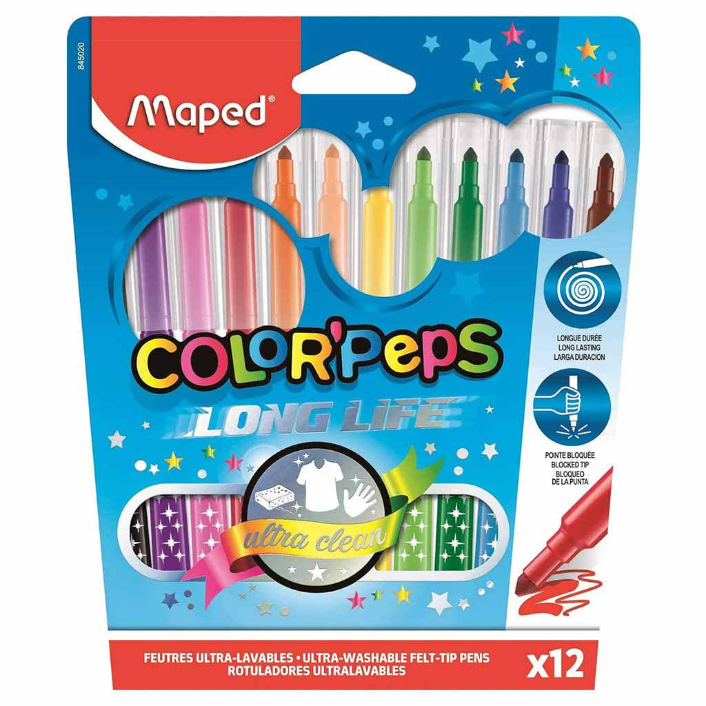 12 Feutres de coloriage pointe moyenne - MAPED