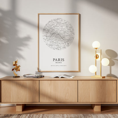 POSTER - Paris city map | round